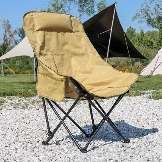 haiyun Foldable High-Back Moon Chair fo Outdoors | Heavy Duty Steel Frame (KHAKHI) Foldable Poly Steel Inversion Chair-picture-4