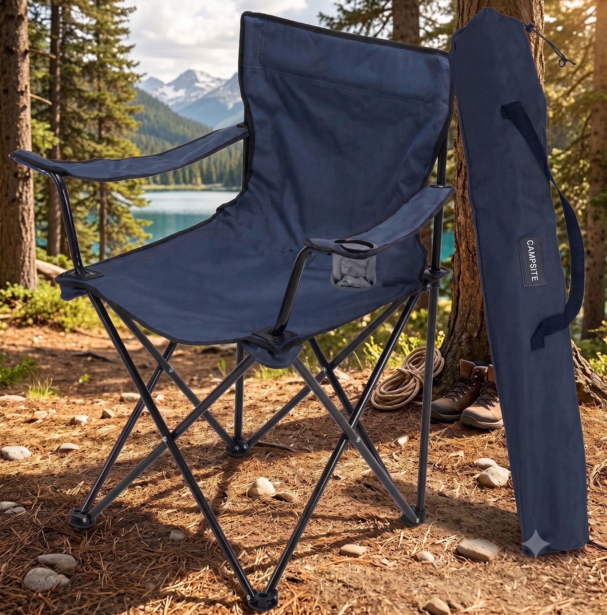 Portable Trekking Chair with Beverage Holder and Carrying Case Foldable Carbon Steel Inversion Chair-image-6