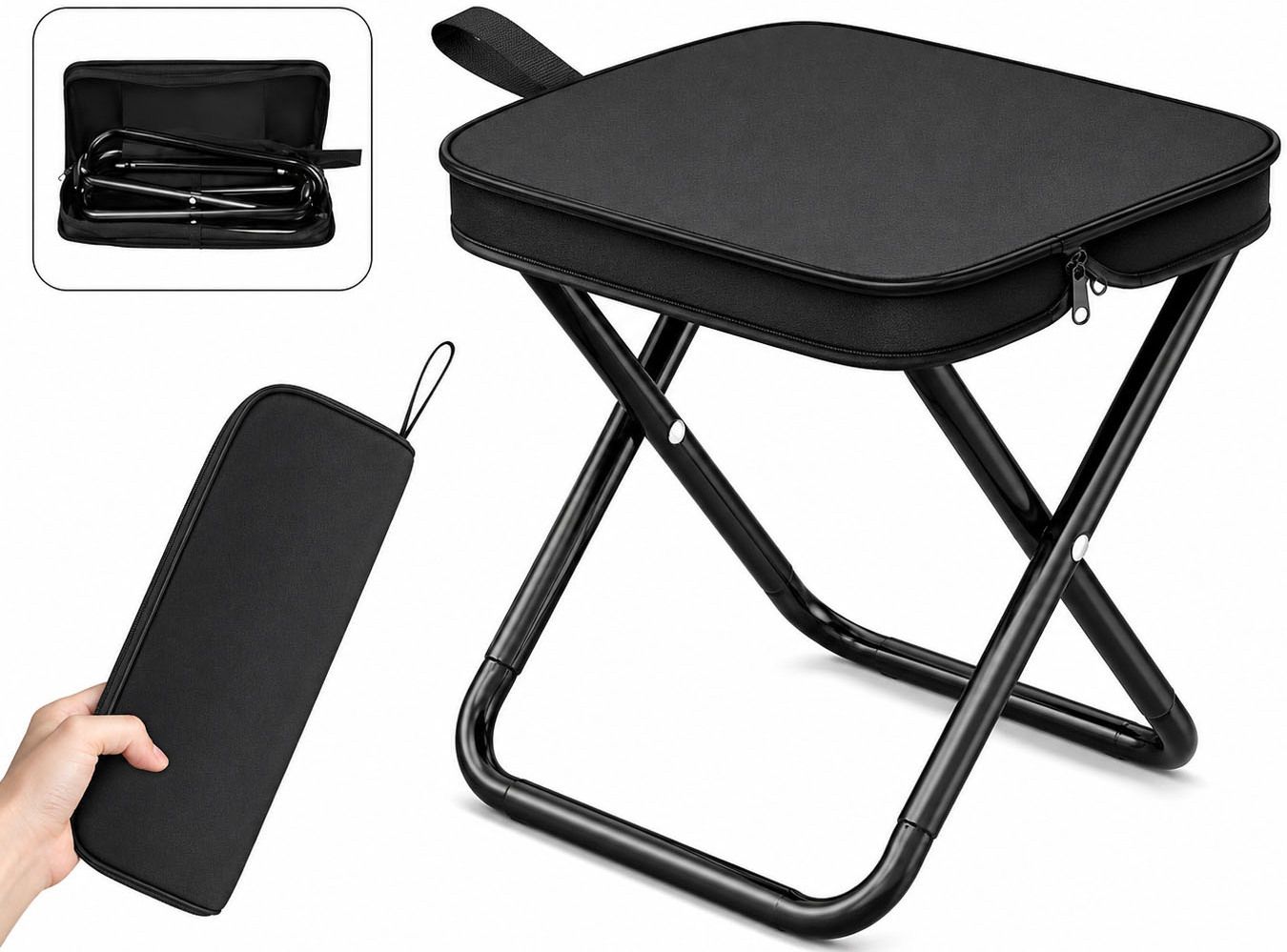 Portable Folding Stool Compact Outdoor Camping Chair with Storage Bag Black Foldable Iron Inversion Chair-image-48