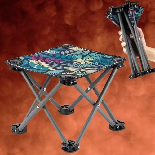 zenpro Square Fabric Seat, Metal Frame, Black Blue Pattern Foldable Steel Inversion Table-picture-27
