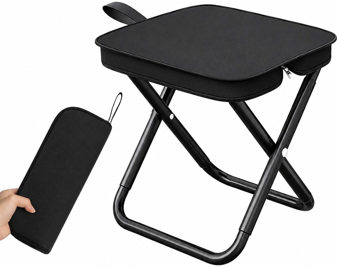 Portable Folding Stool Chair with Cushion and Carry Bag, Black Foldable Carbon Steel Inversion Chair-image-26