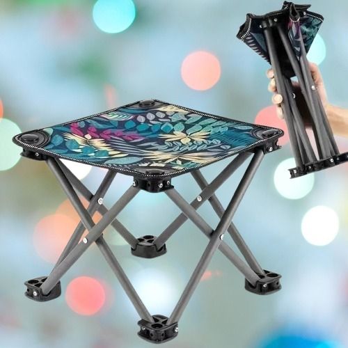 saivleen Portable Folding Camping Stool with Tropical Leaf Pattern Foldable Steel Inversion Chair-picture-33