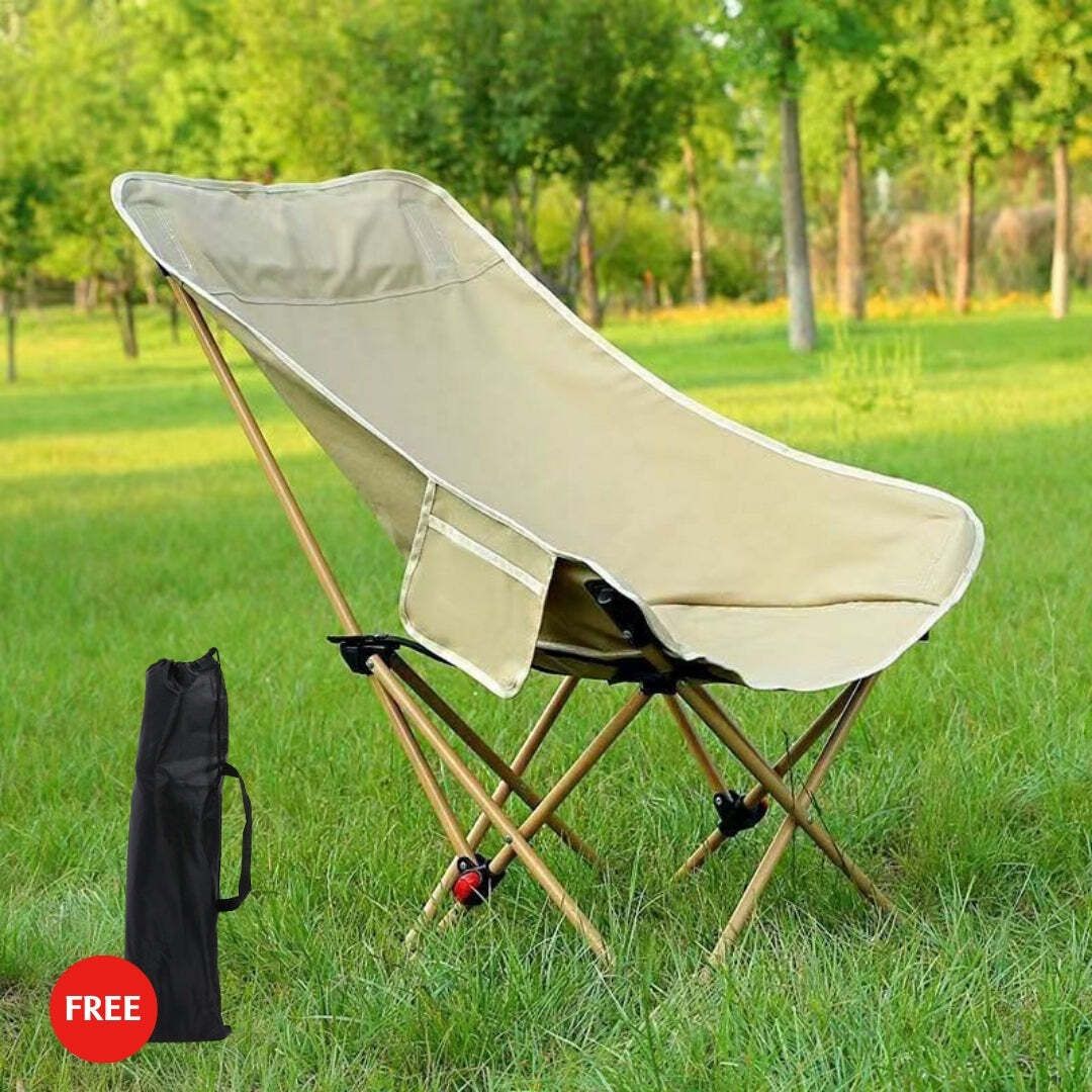 Adjustable Camping Chair, Moon Chair with Padded Headrest, Side Pocket(khaki) Foldable Polyester, Steel Inversion Chair-image-42