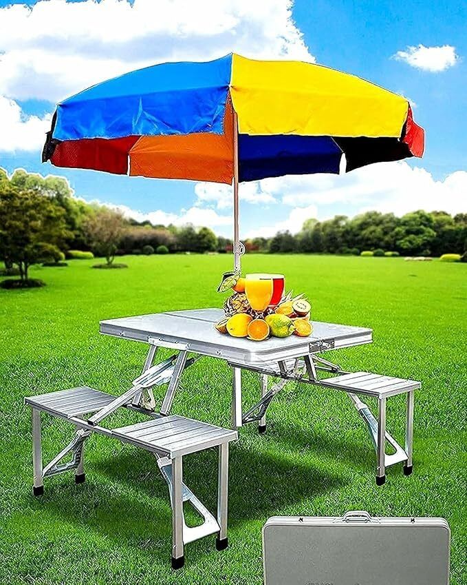 sharnga Outdoor Aluminum Portable Folding Camp Suitcase Picnic Table Umbrella Portable Foldable Aluminium Inversion Chair-picture-13