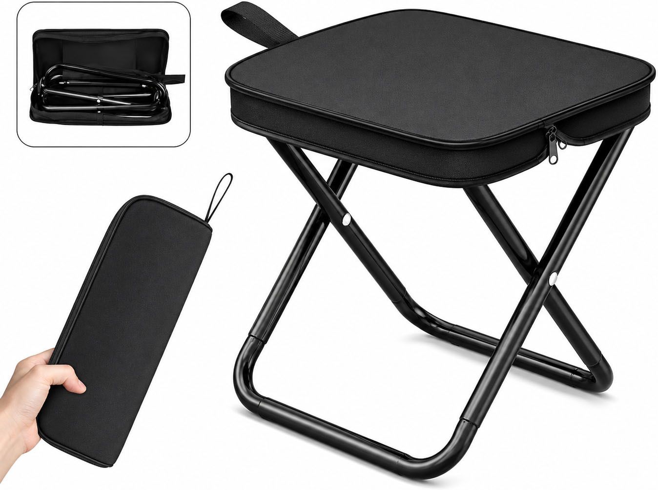 butee Foldable Portable Camping Stool with Carry Bag Heavy Duty Travel Seat Black Foldable Iron Inversion Chair-picture-16