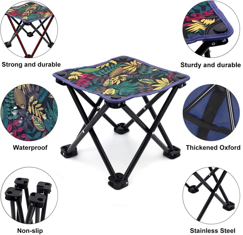 Foldable Stool Portable Collapsible Seat with Metal Frame and Oxford Cloth Foldable Steel Inversion Table-image-2