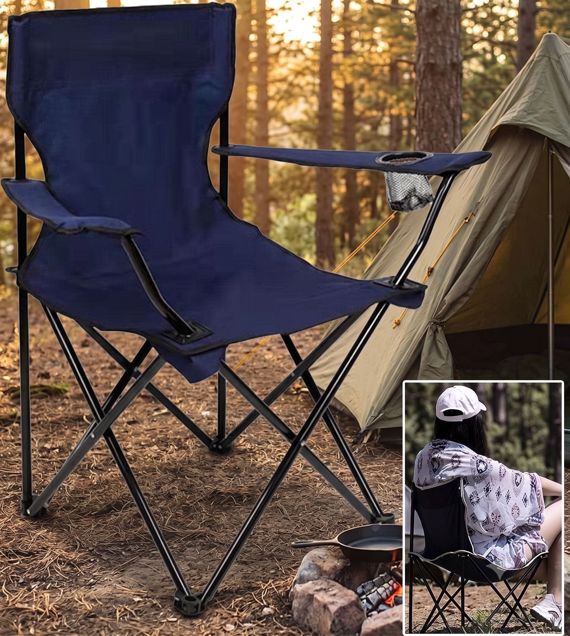 Foldable Travel Chair with Cup Holder and Storage Bag Foldable Carbon Steel Inversion Chair-image-47