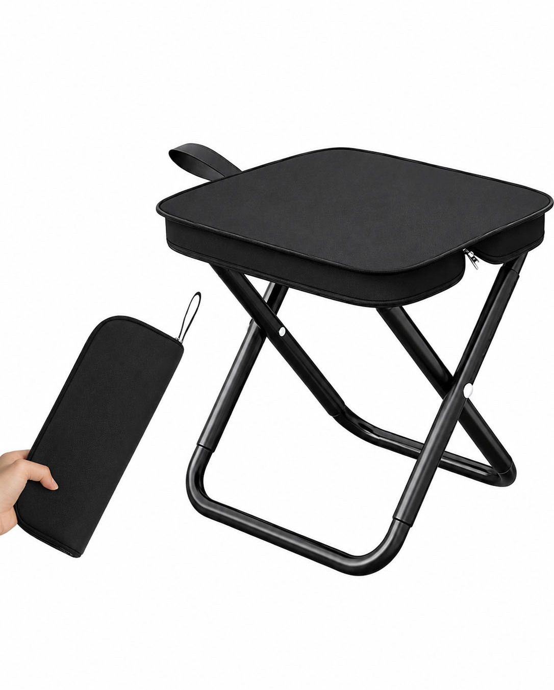 Heavy Duty Folding Stool with Cushion Seat for Travel and Camping Foldable Carbon Steel Inversion Chair-image-25
