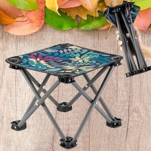 zenpro Portable Folding Camping Stool, Blue Pattern, Compact Outdoor Chair Foldable Steel Inversion Table-picture-34