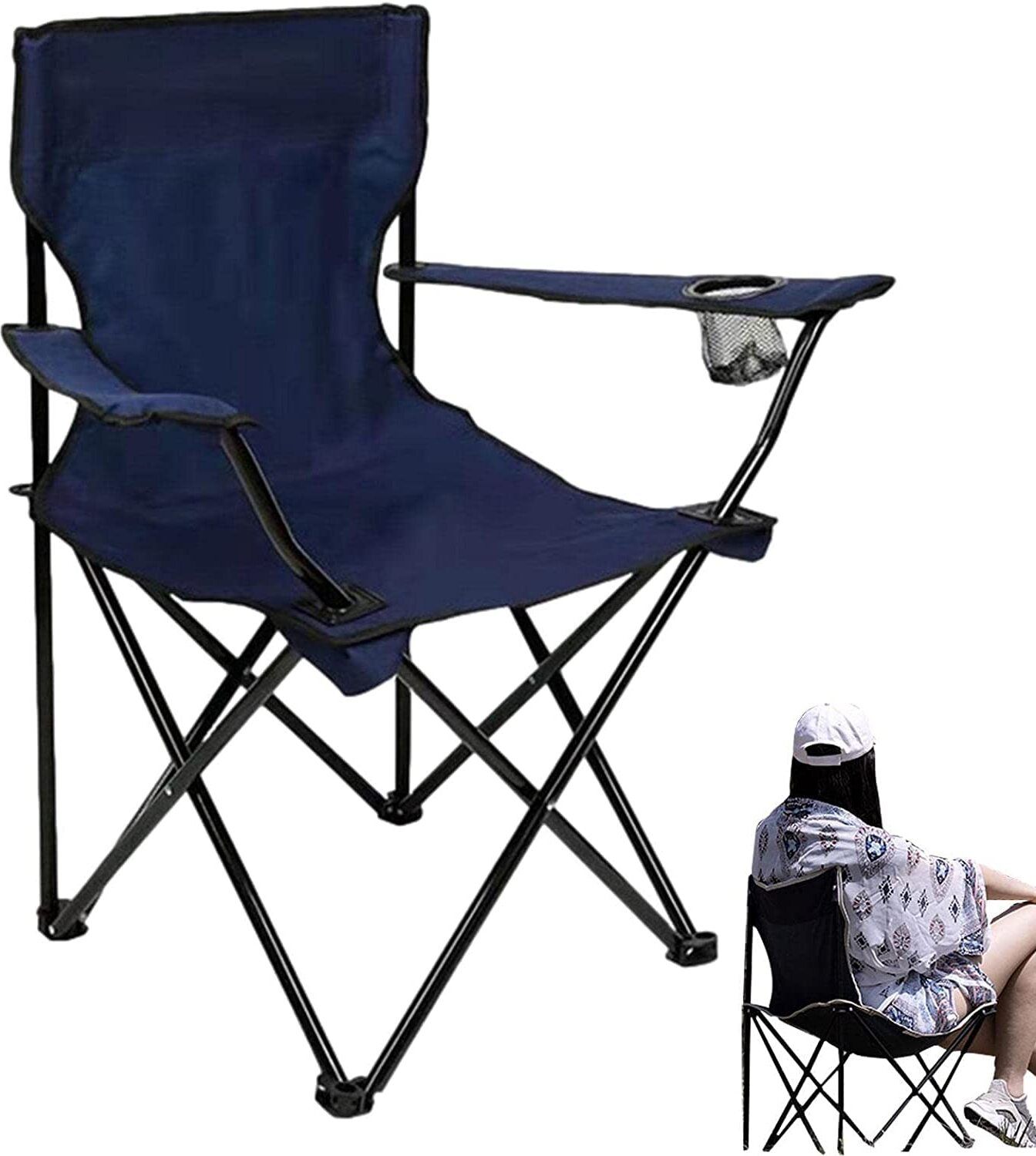 Folding Camping Chair for Adults with Armrests and Cup Holder Foldable Carbon Steel Inversion Chair