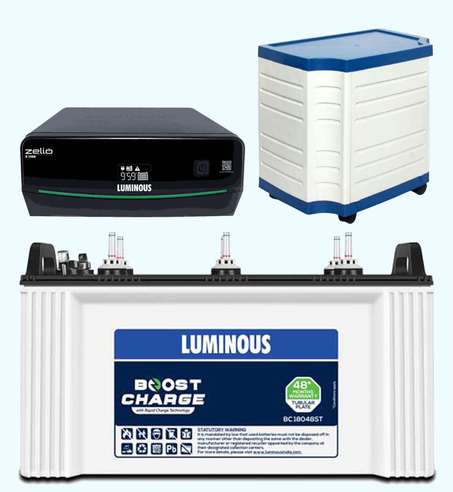Zelio S 1150/12V 900VA + BC 18048ST with Trolley Tubular Inverter Battery-image-20