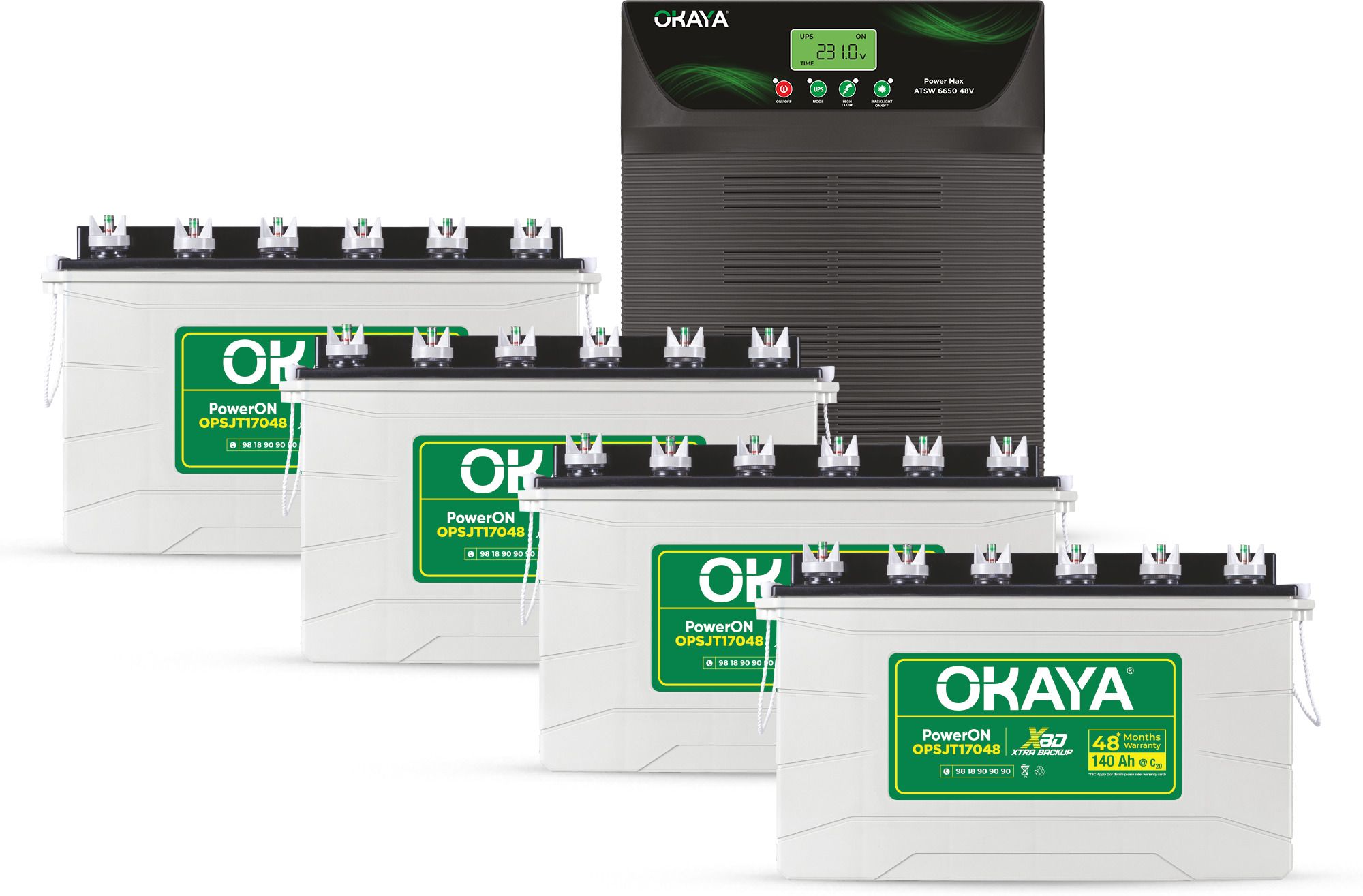 Inverter & 4Battery Combo, ATSW6650 6100VA Inverter&OPSJT17048 140Ah Super Jambo Tubular Inverter Battery-image-24