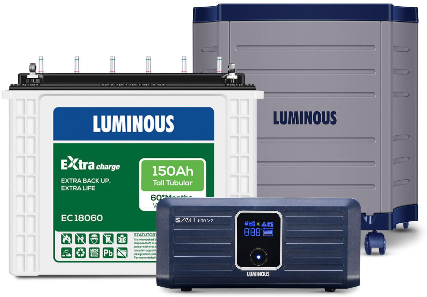 luminous Zolt 1100 Pure Sine Wave 900VA/12V Inverter with EC 18060 & Trolley Tubular Inverter Battery-picture-46