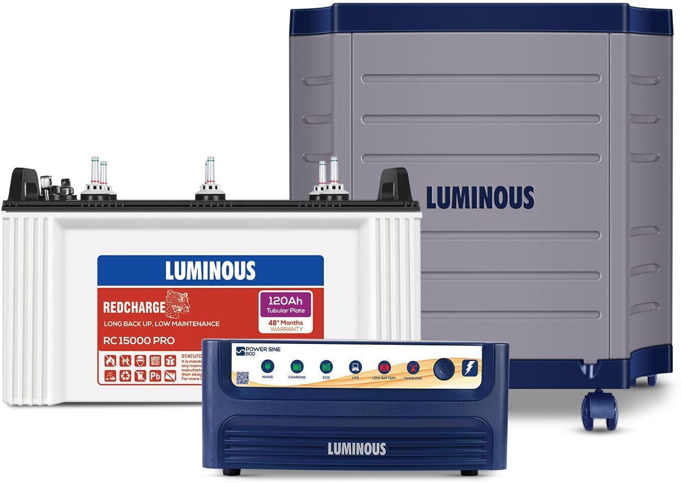 Power Sine 800 Pure Sine Wave 700VA/12V Inverter with RC 15000 PRO & Trolley Tubular Inverter Battery