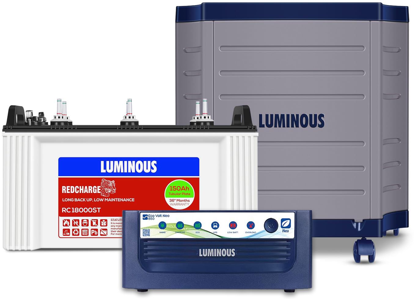 Eco Volt Neo 850 Pure Sine Wave Inverter with RC18000ST Battery & Trolley Tubular Inverter Battery-image-12