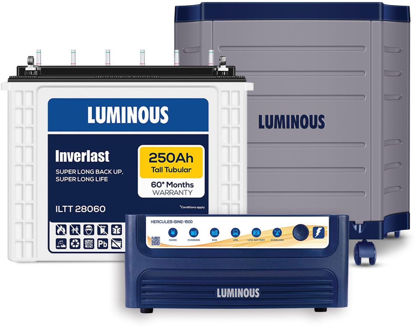 luminous Hercules 1500 Pure Sine Wave 1400VA/12V Inverter with ILTT 28060 & Trolley Tubular Inverter Battery-picture-16