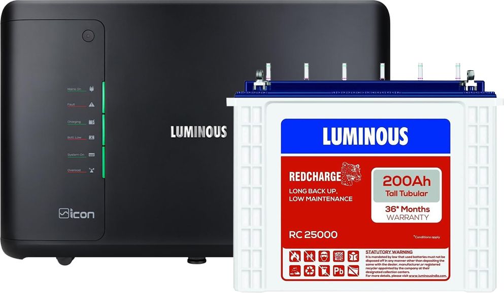 iCon Black 1100 Pure Sine Wave 900VA/12V Inverter with RC 25000 Tubular Inverter Battery-image-44
