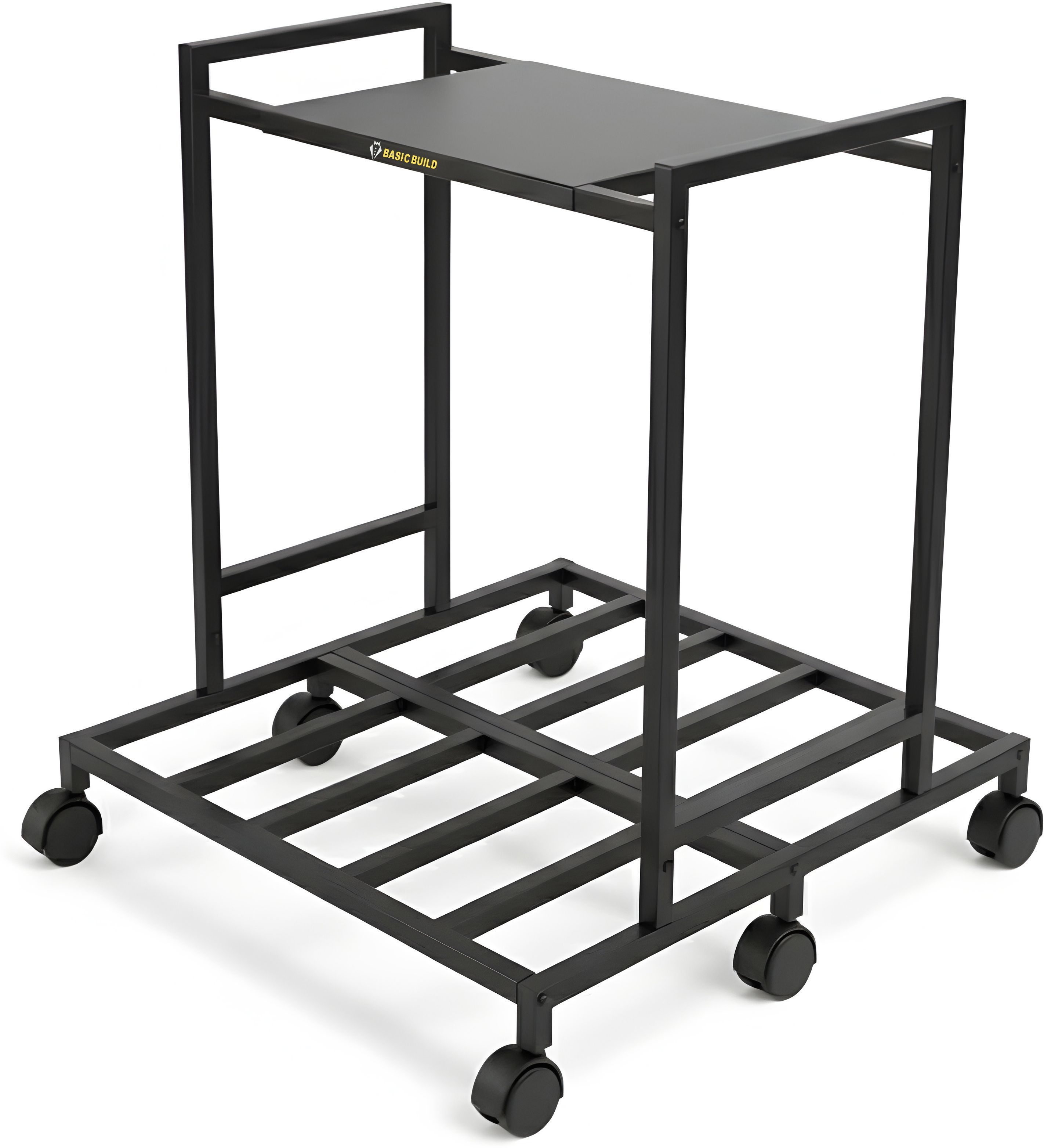 basic build 2-Tier Double Battery Stand with Wheels – Heavy Duty Metal UPS Trolley for Inverter and Battery-picture-1