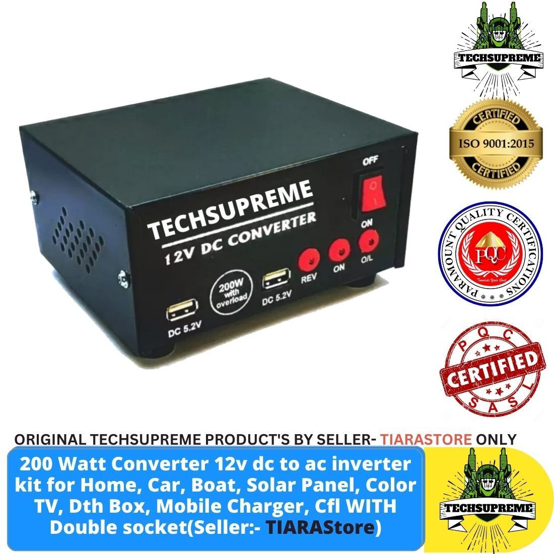 techsupreme 200W Mini DC to AC Converter with Dual USB & Double 5 Pin Socket output Square Wave Inverter-picture-5