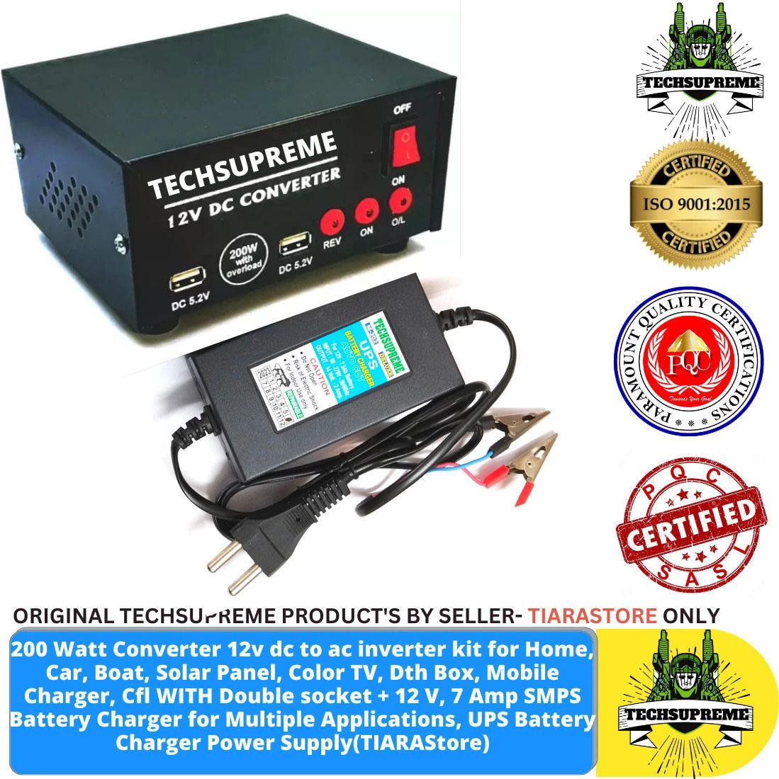 techsupreme 200 Watt 12v dc to ac inverter & Clip 12 V, 7 Amp ,UPS Battery Charger Square Wave Inverter-picture-12