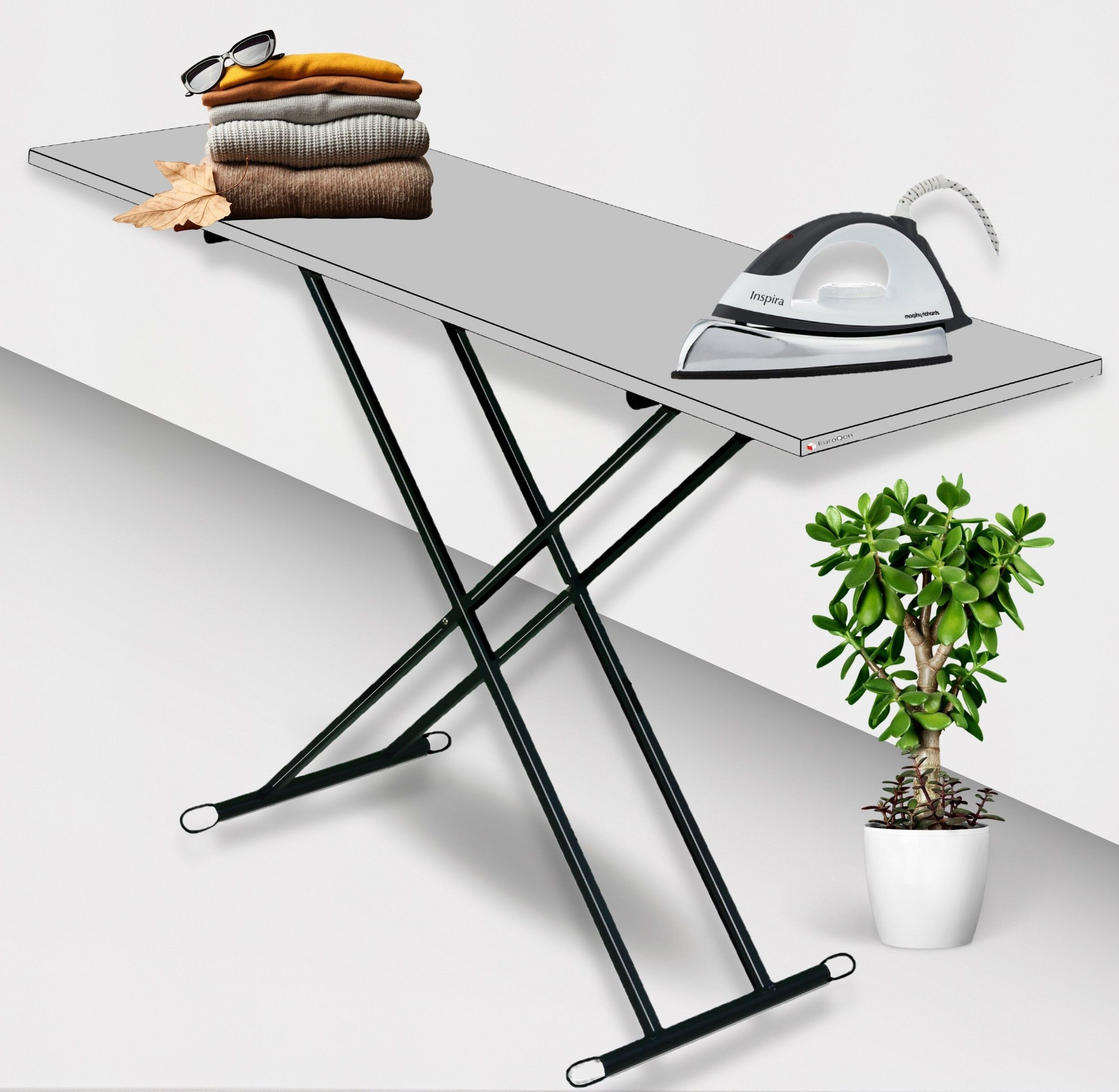 euroqon Foldable Smart Dual Height Adjustable Space Saver Ironing Board-picture-1