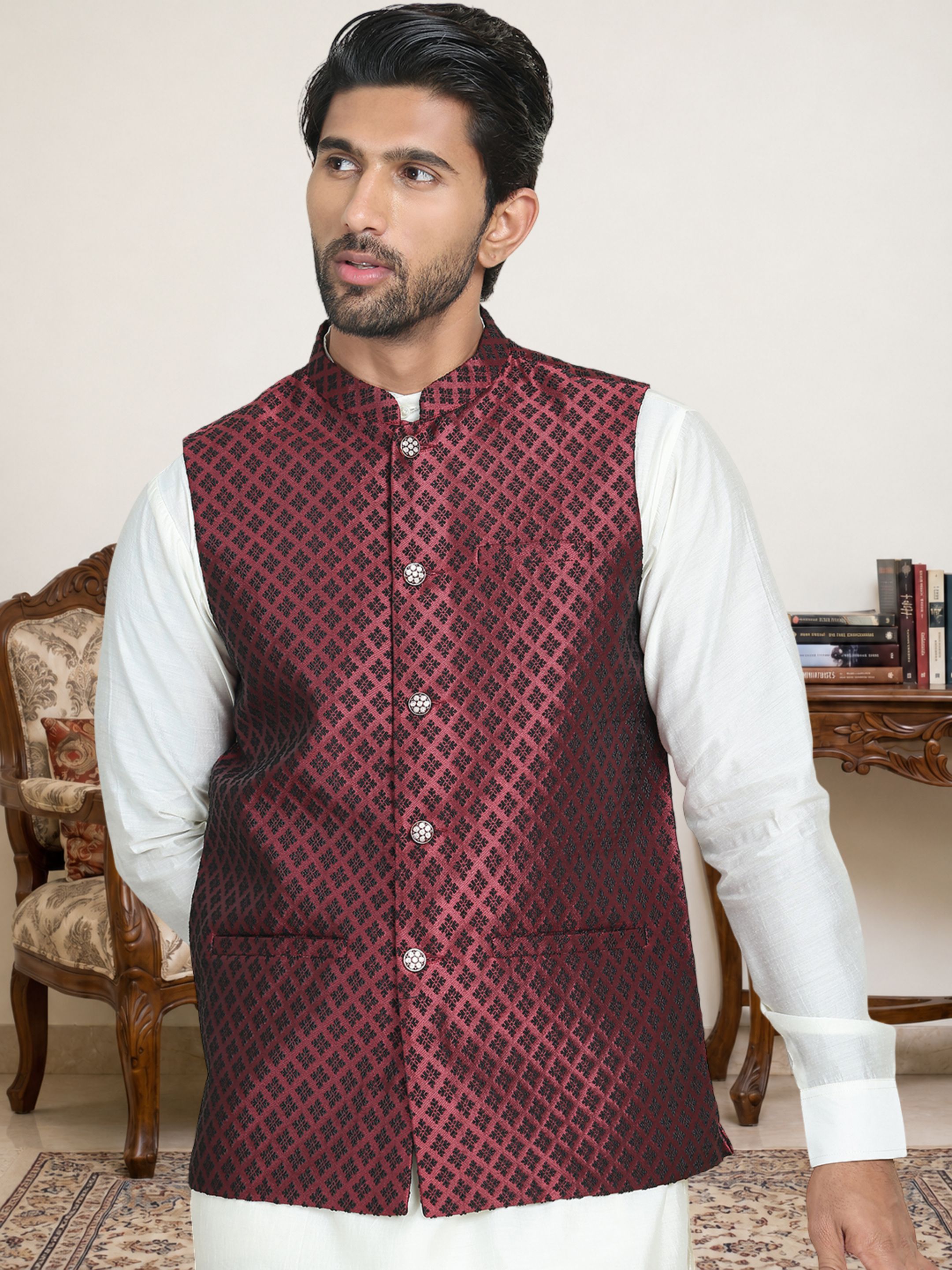 anouk Men Woven Design Nehru Jacket-picture-48
