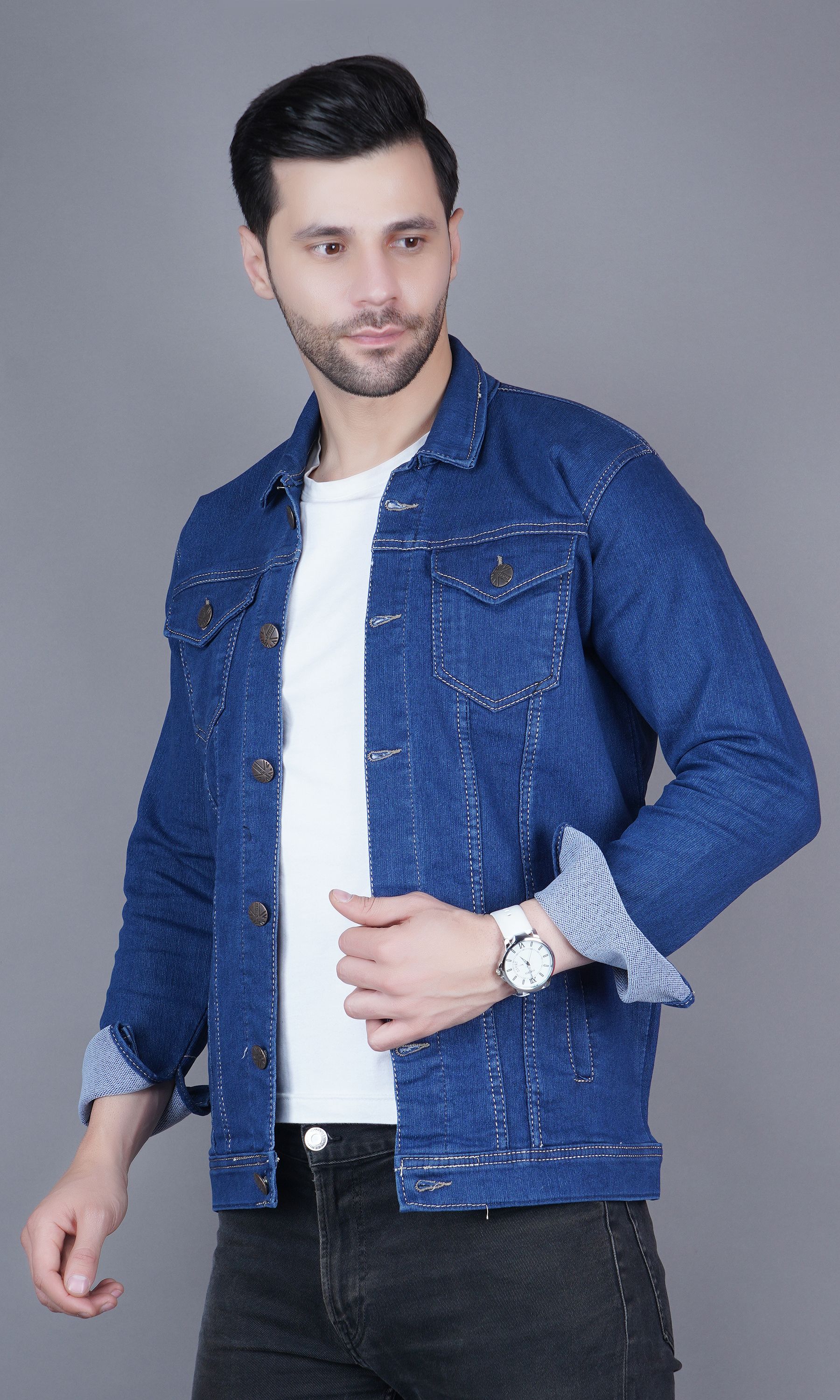 Full Sleeve Solid Men Denim Jacket-image-24