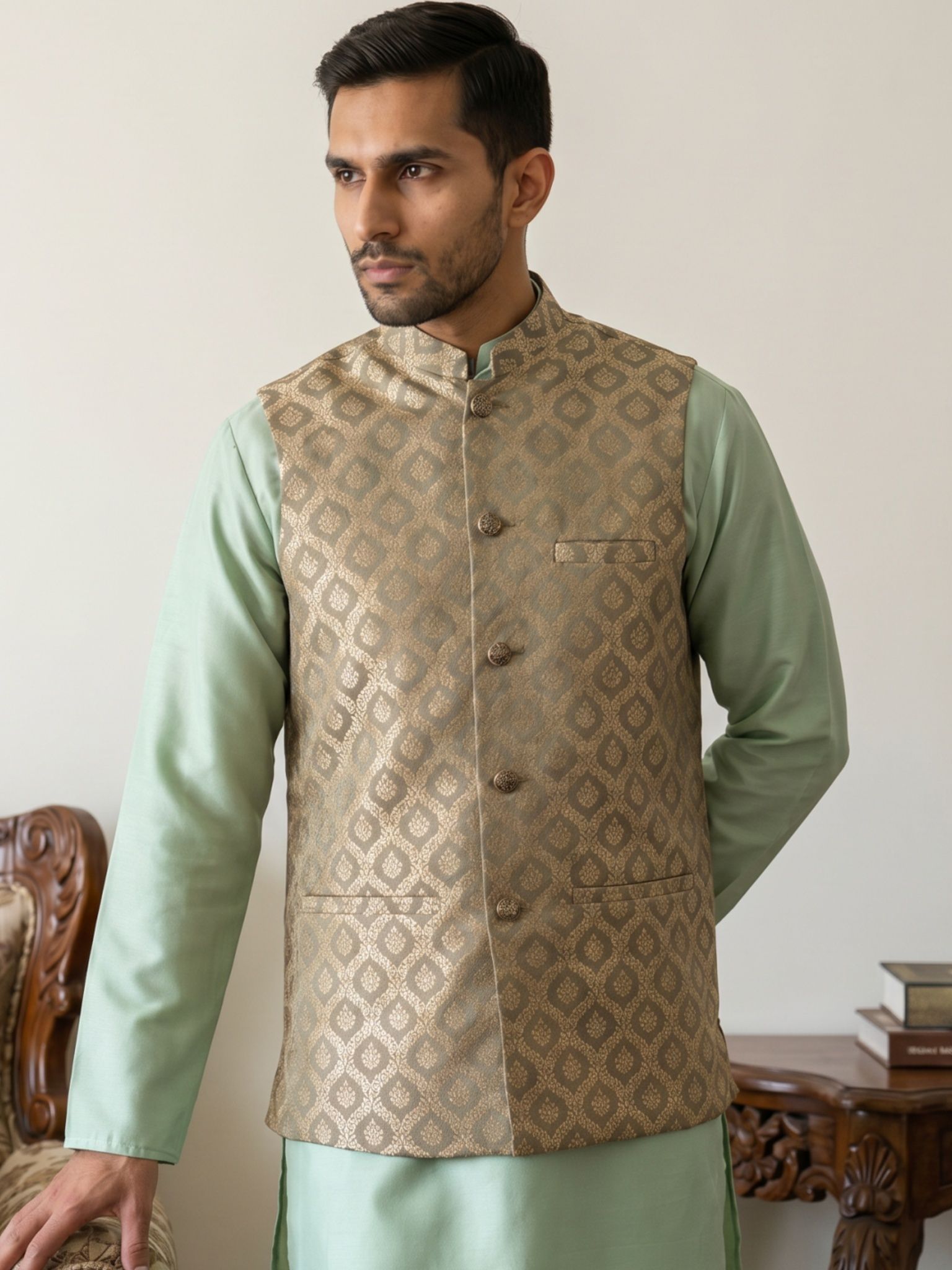 jompers Men Woven Design Nehru Jacket-picture-36