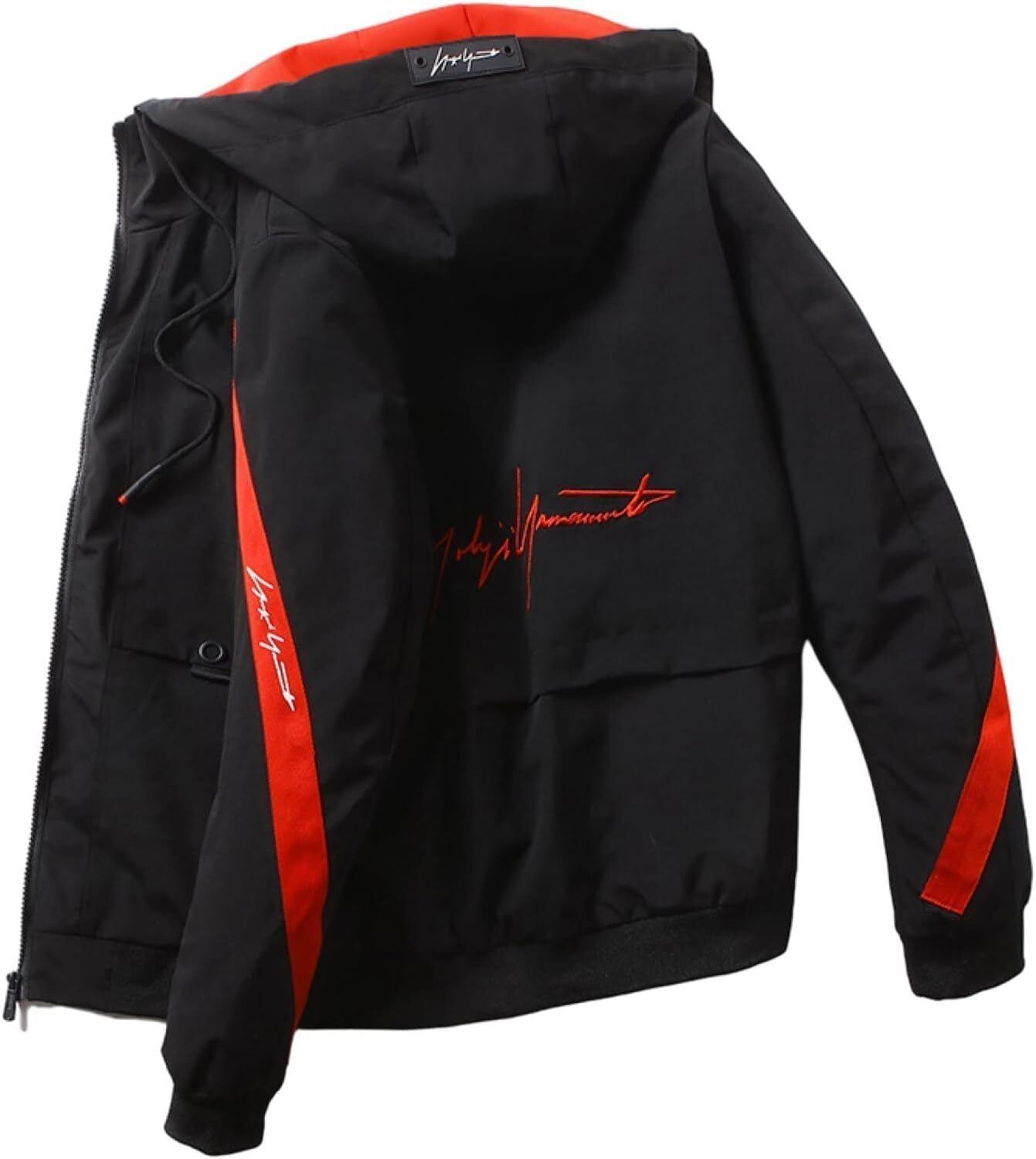 The Harry Hub Full Sleeve Black Hodded with Red Strip Jacket Colorblock Men Wind Cheater-picture-12