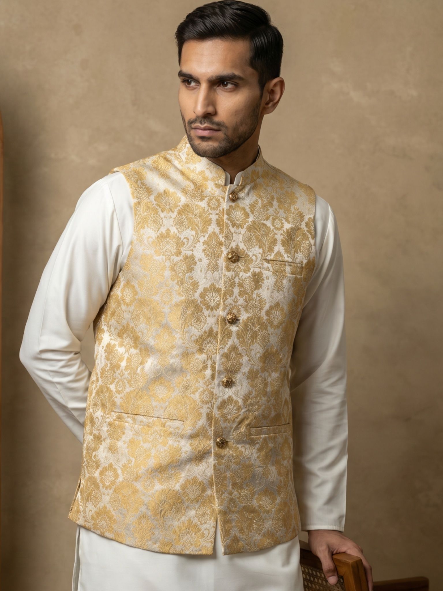 Men Woven Design Nehru Jacket-image-3