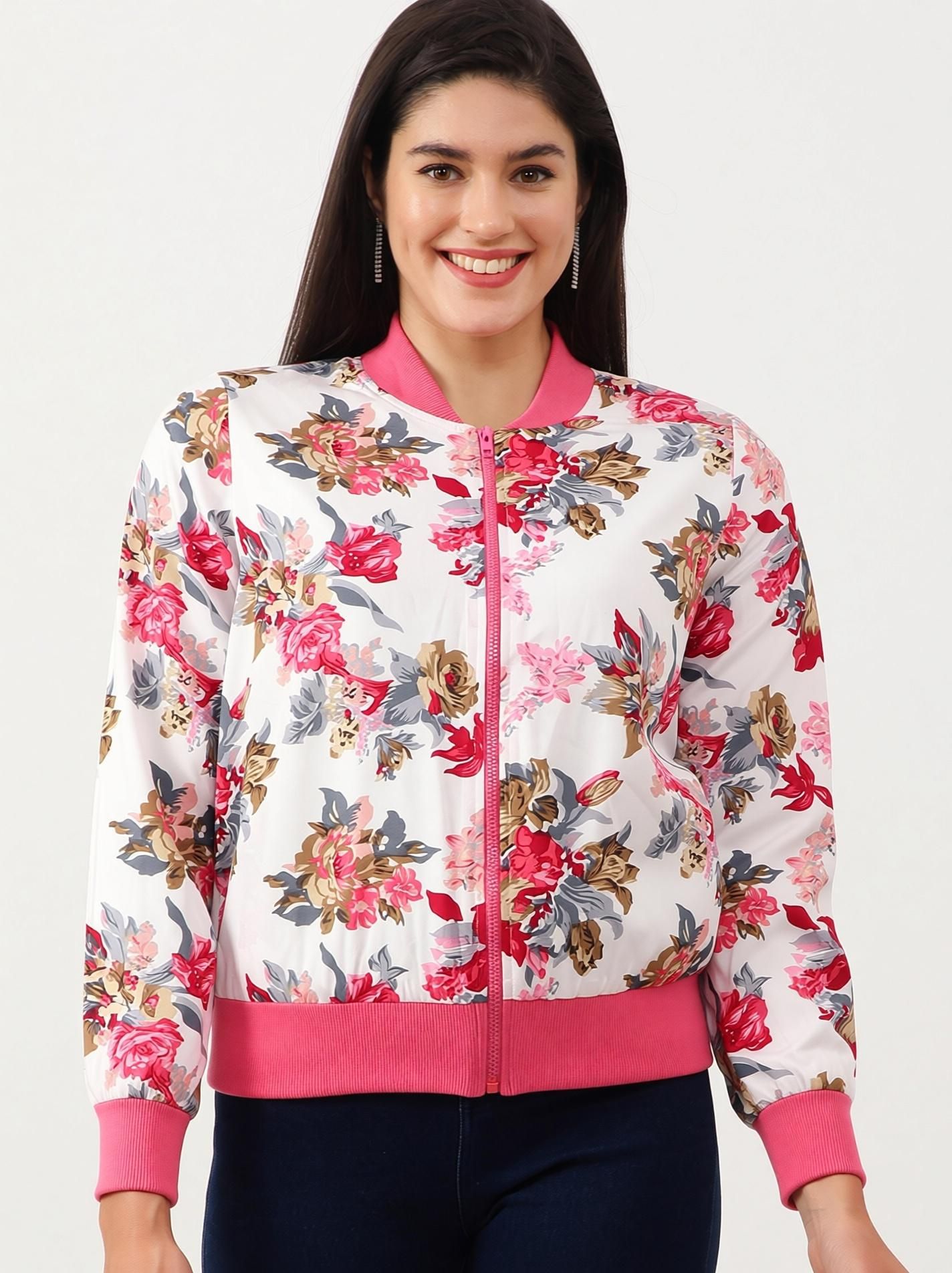 nuevosdamas Women Floral Print Bomber Jacket-picture-12