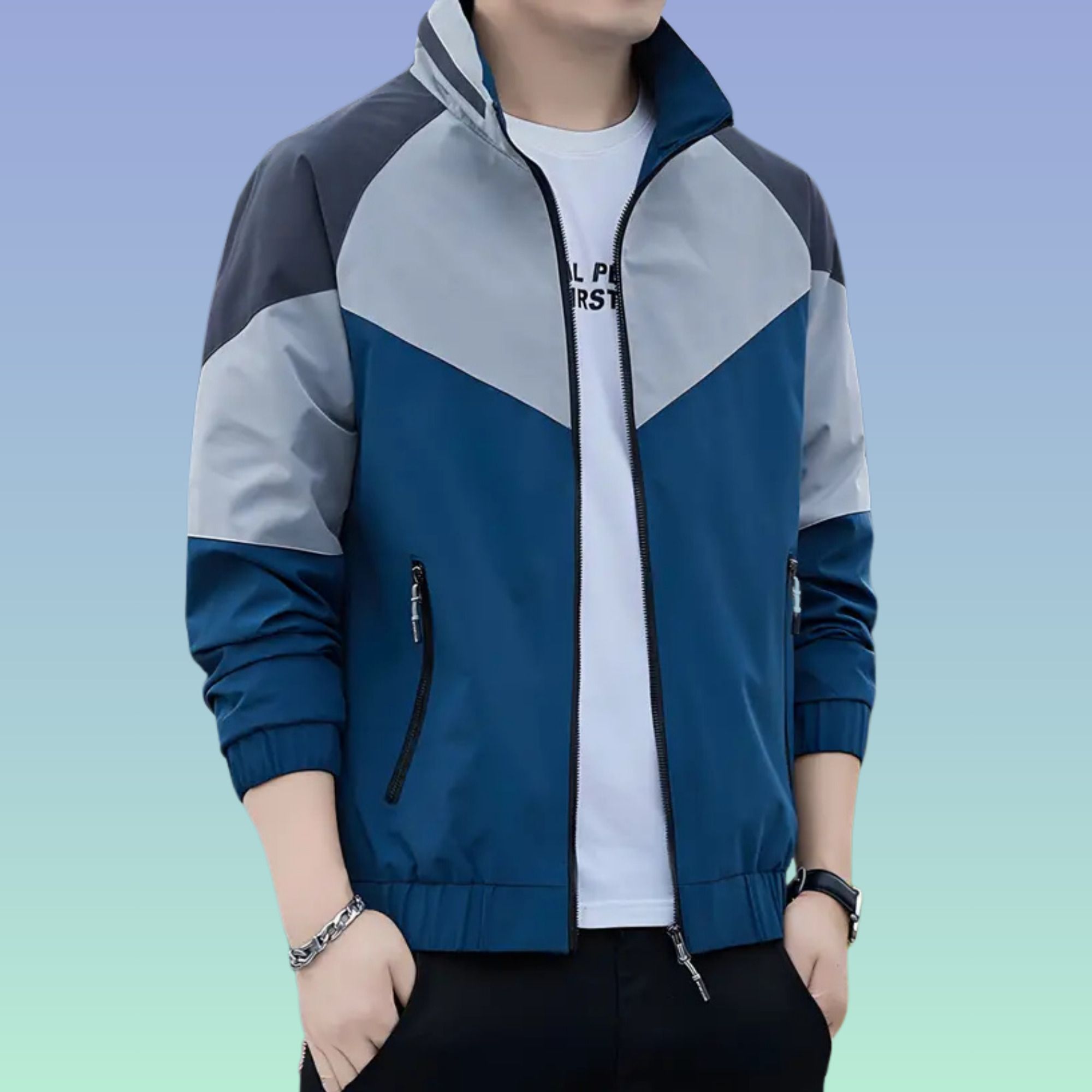 Mia Fashion Stylish Men's Windcheater Lightweight Windproof Jacket Colorblock Men Wind Cheater