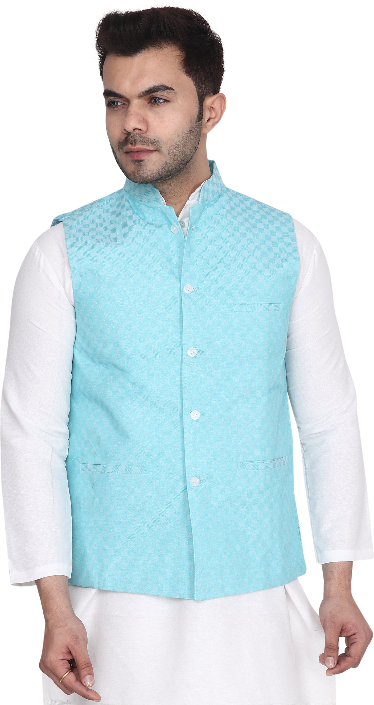 aaryavar Men Checkered Nehru Jacket-picture-20