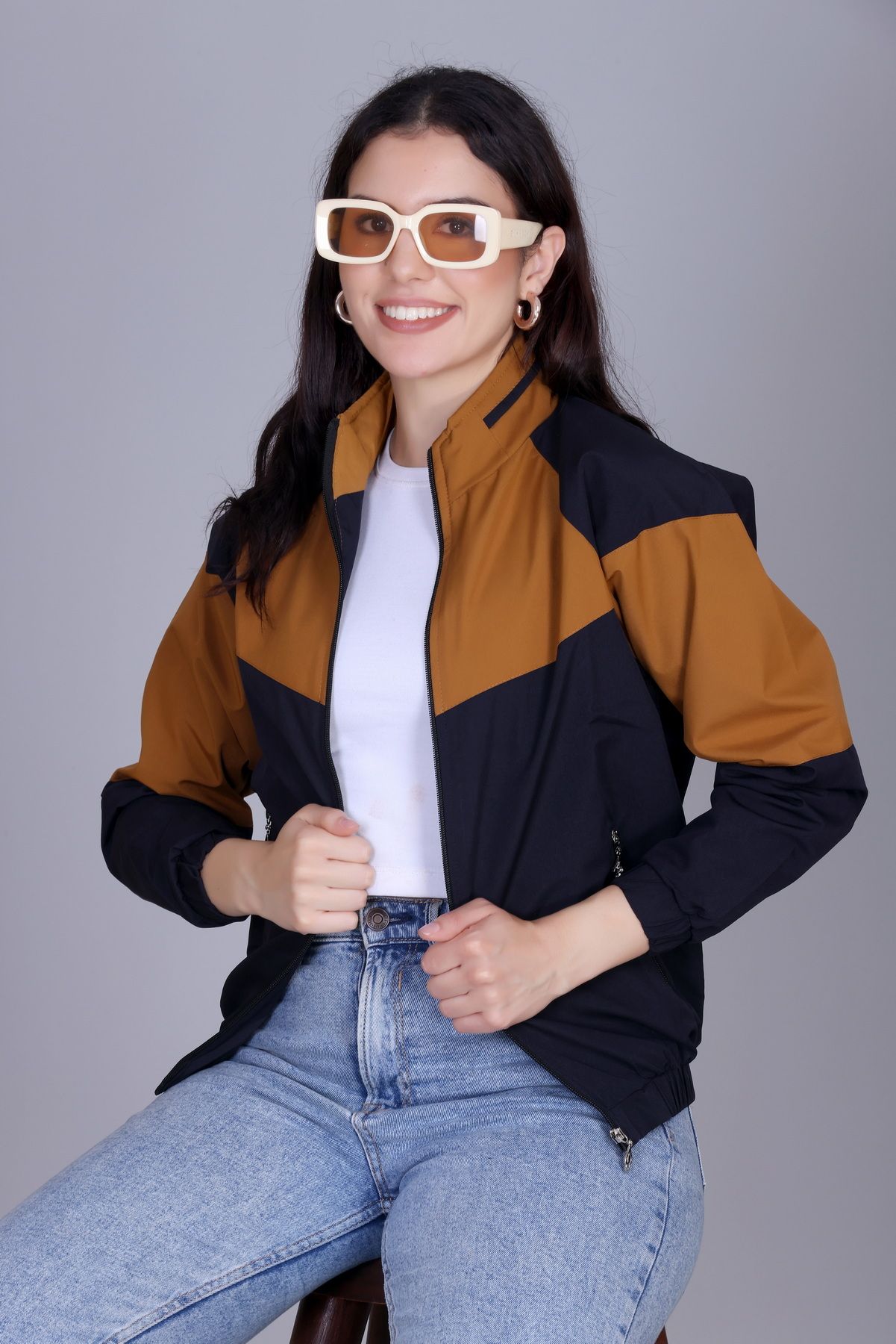 Women Colorblock Casual Jacket-image-42