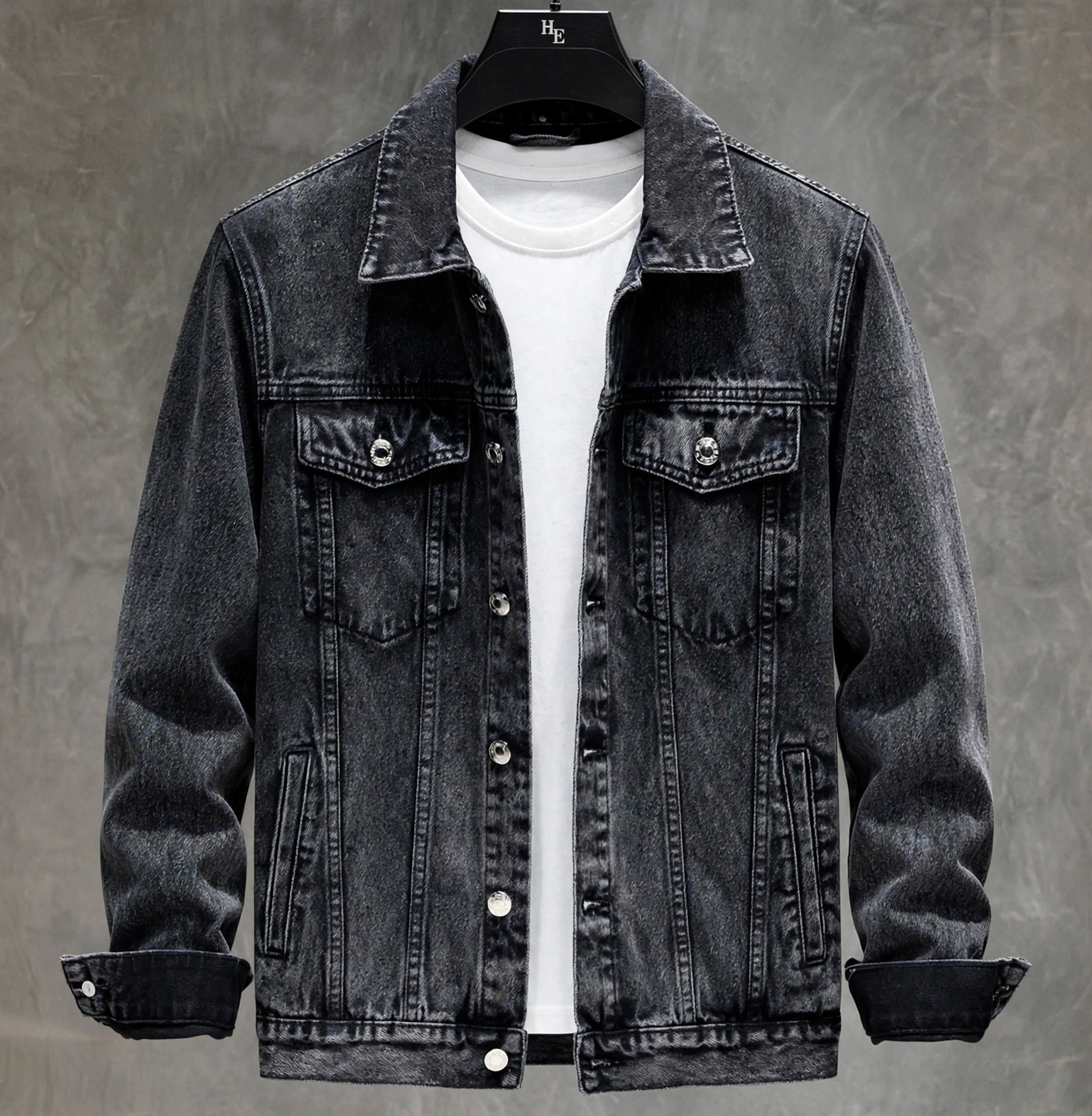 Men Solid Denim Jacket-image-0