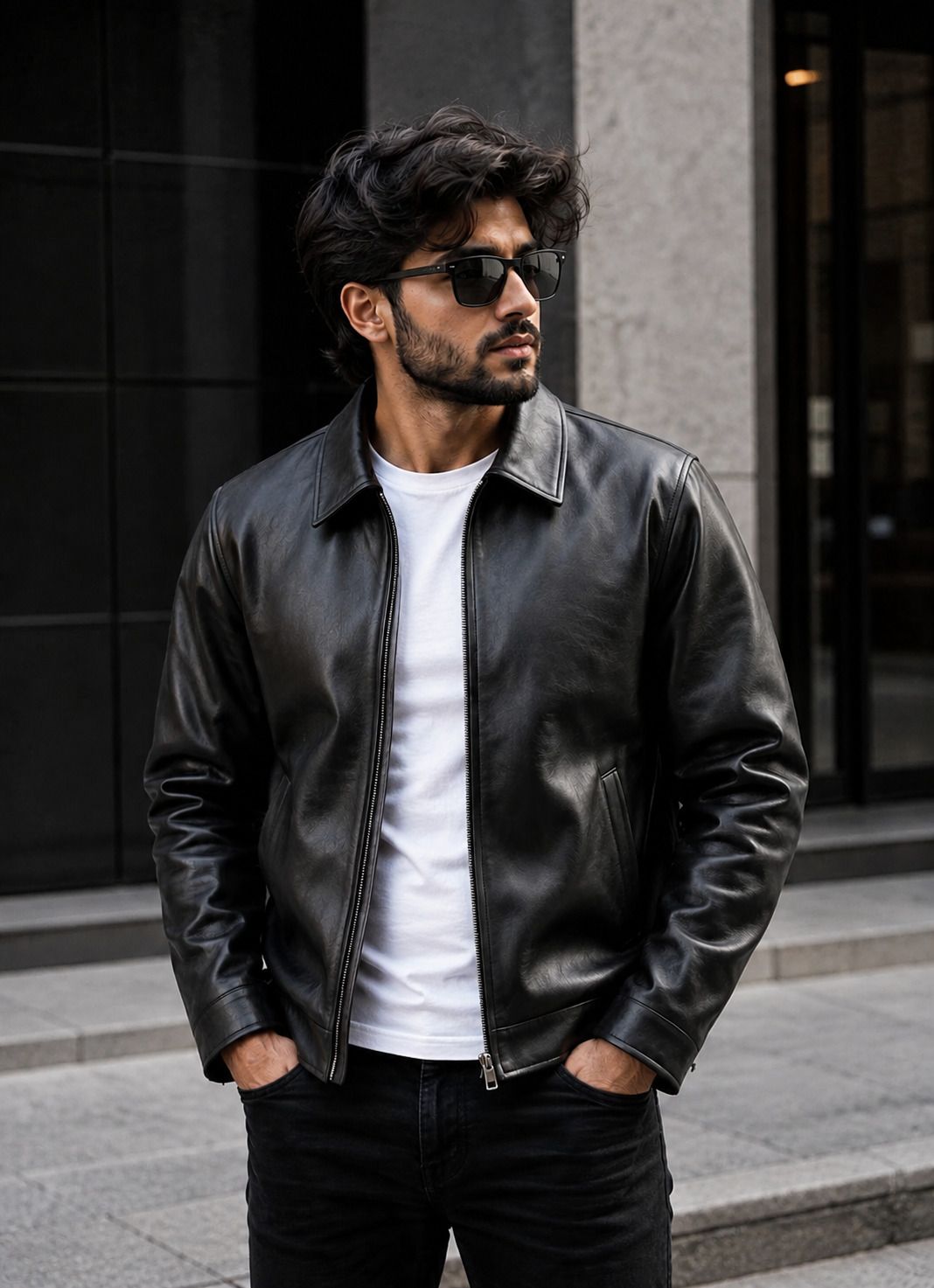 zaraa Men Solid Leather Jacket-picture-10