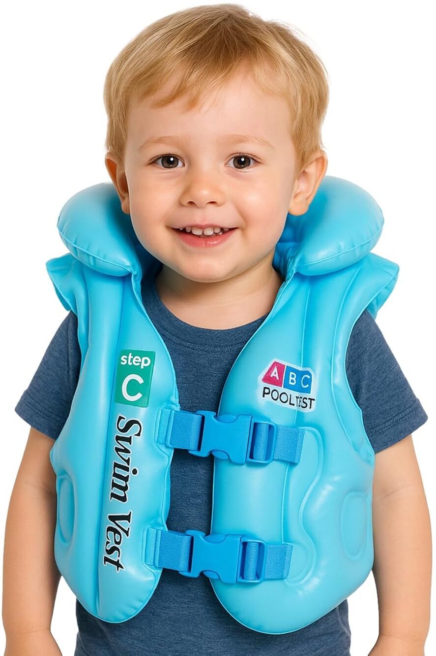 Kids Inflatable Swim Vest for 4-10 Years | Baby Pool Float Safety Jacket for Swimming & Drifting | Toddler Life Vest Swimsuit (Blue, 4-10 Year) in multicolour Swim Floatation Belt-image-42