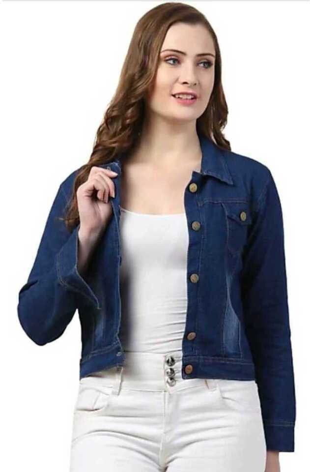 Women's Collared Full Sleeves Regular Fit Solid/Plain Denim Jacket Women Solid Denim Jacket