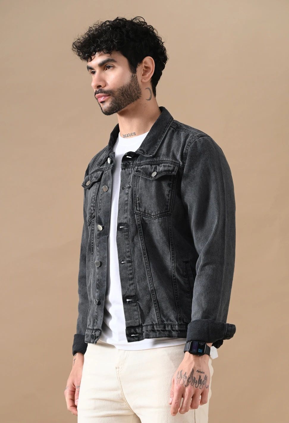 Men Solid Denim Jacket-image-14