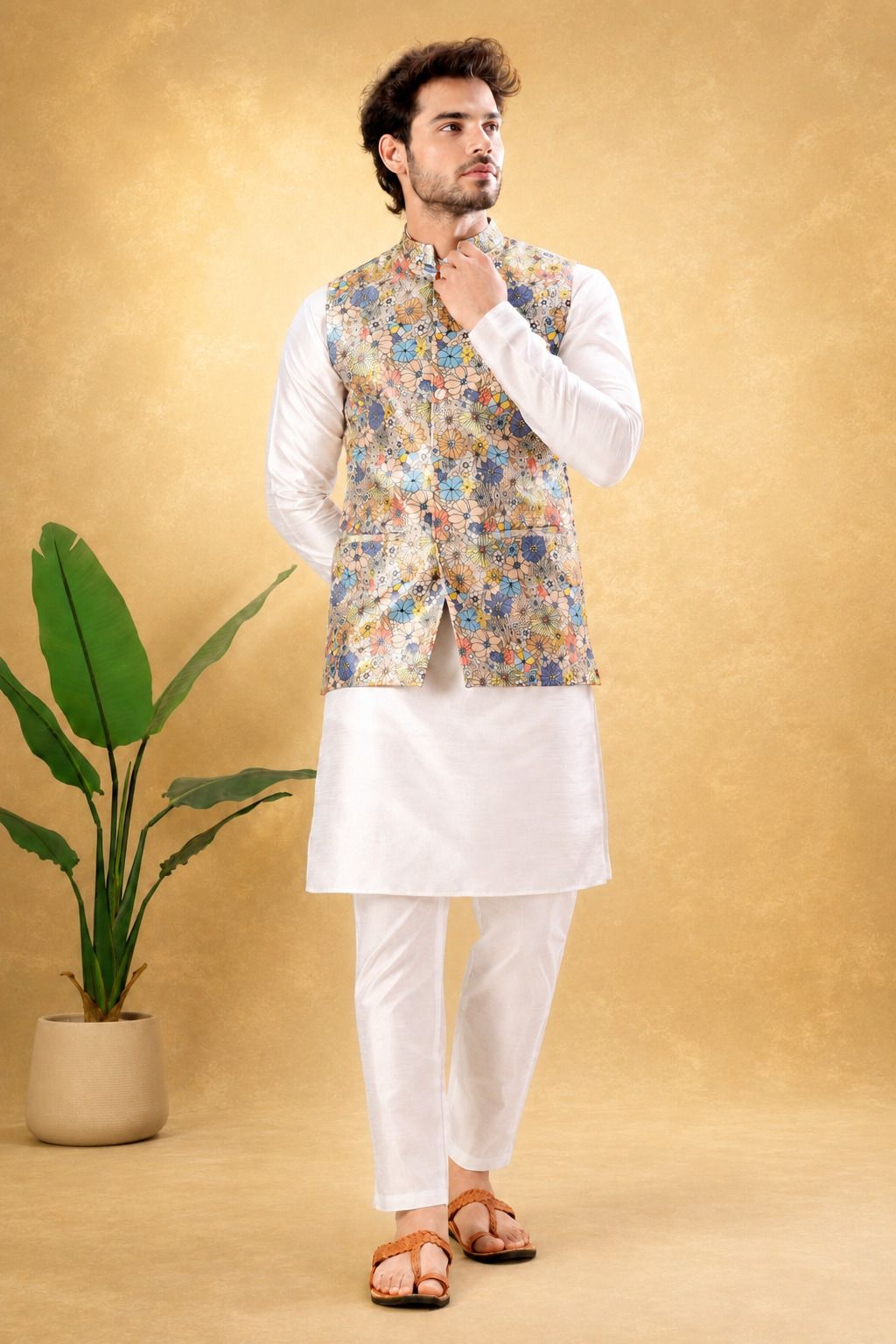 modern mughals Men Floral Print Nehru Jacket-picture-14