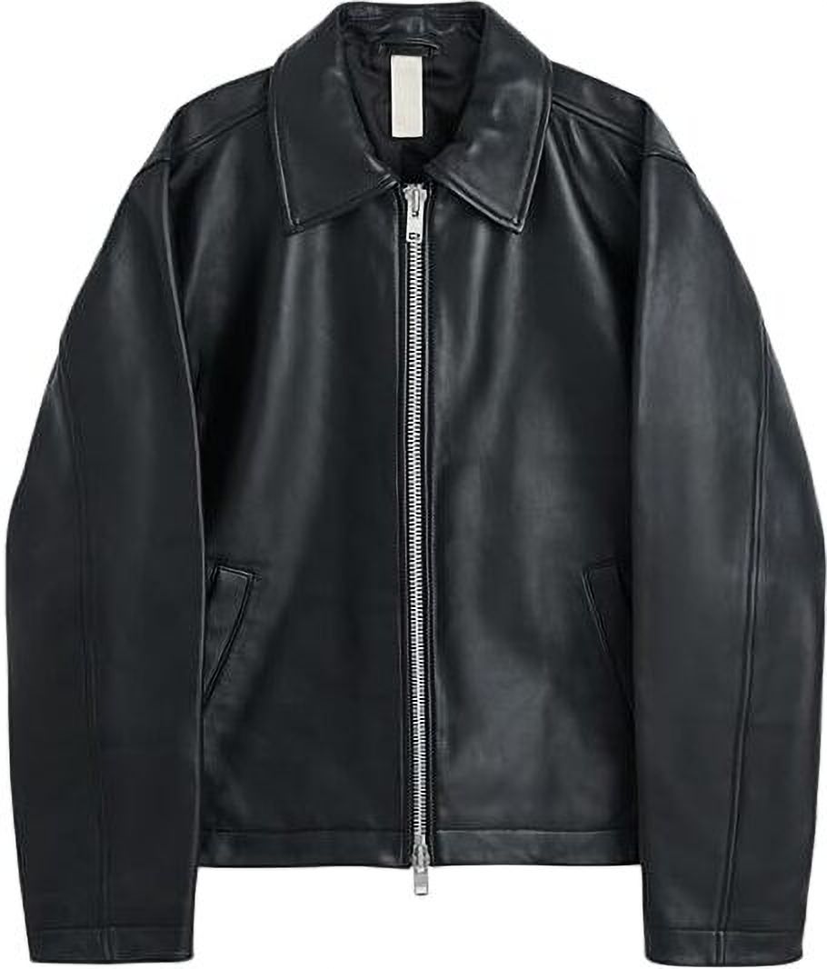 Men Solid Leather Jacket-image-46