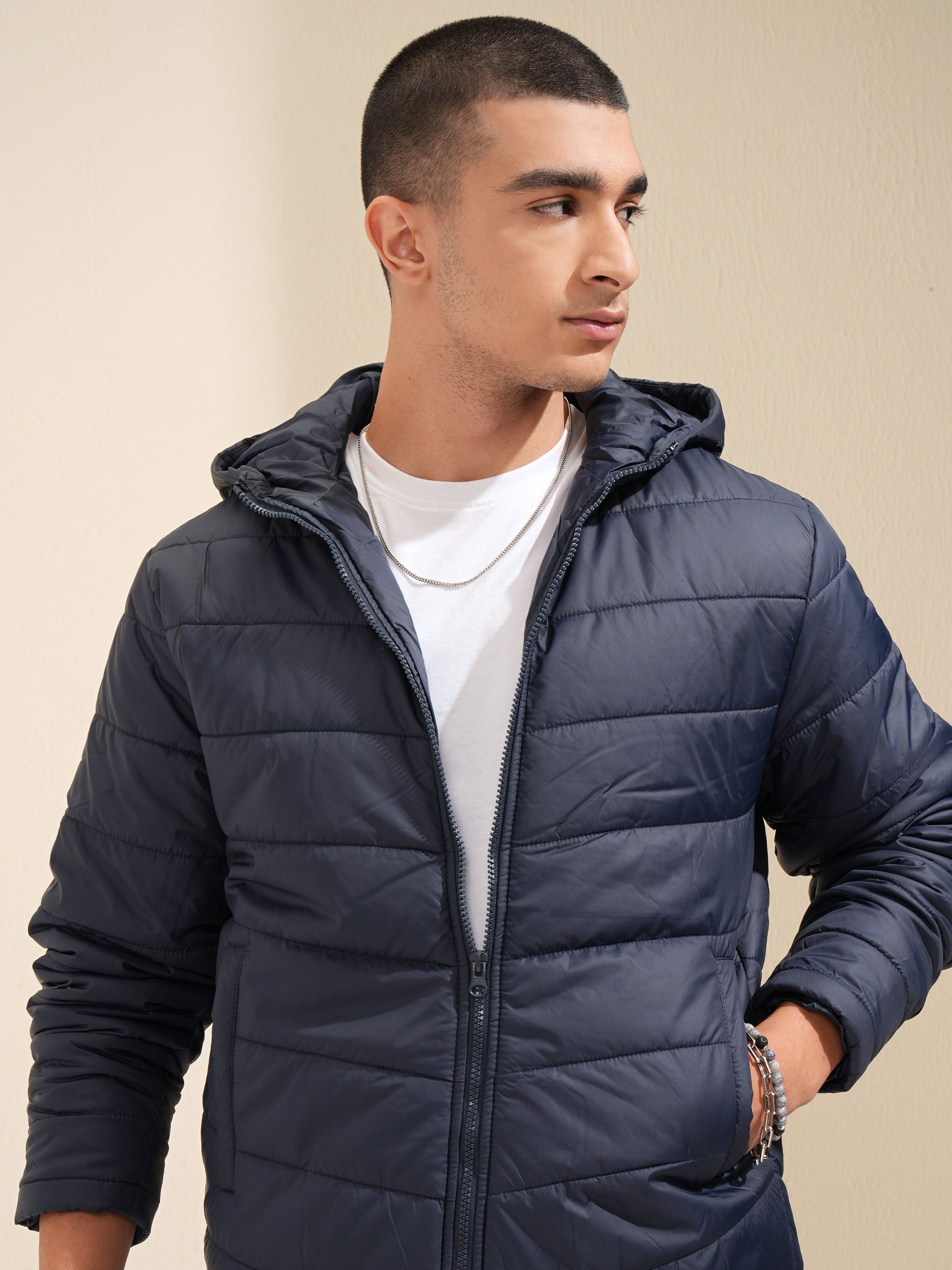 Men Solid Puffer Jacket
