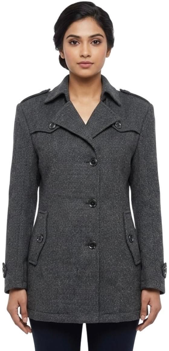chandre Premium Wool Blend / Textured Tweed Solid Coat For Women-picture-11