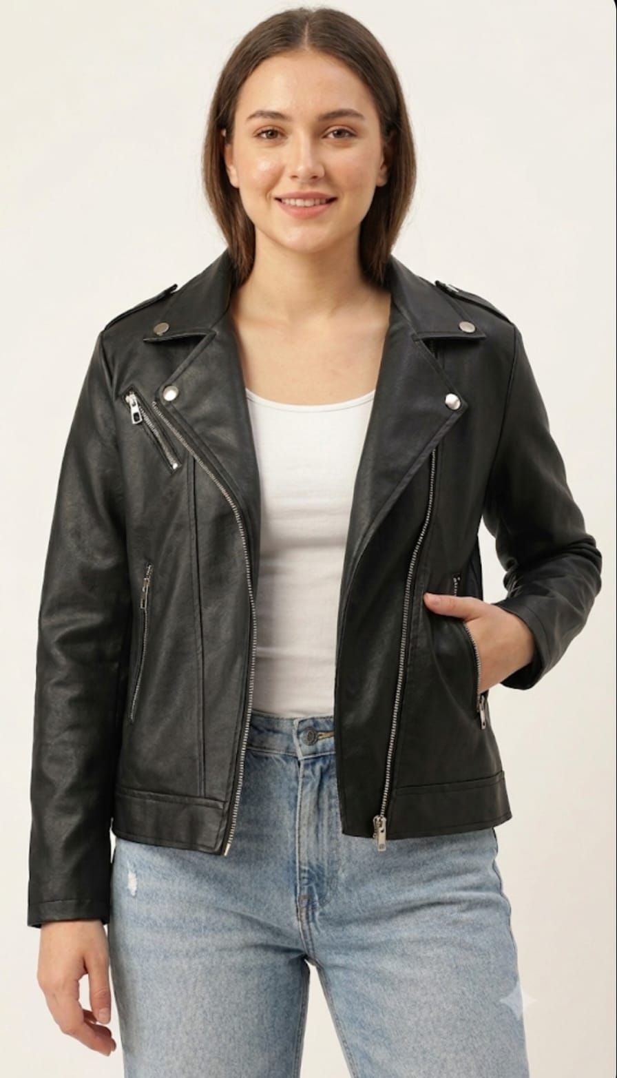 Women Solid Biker/Riding Jacket-image-3