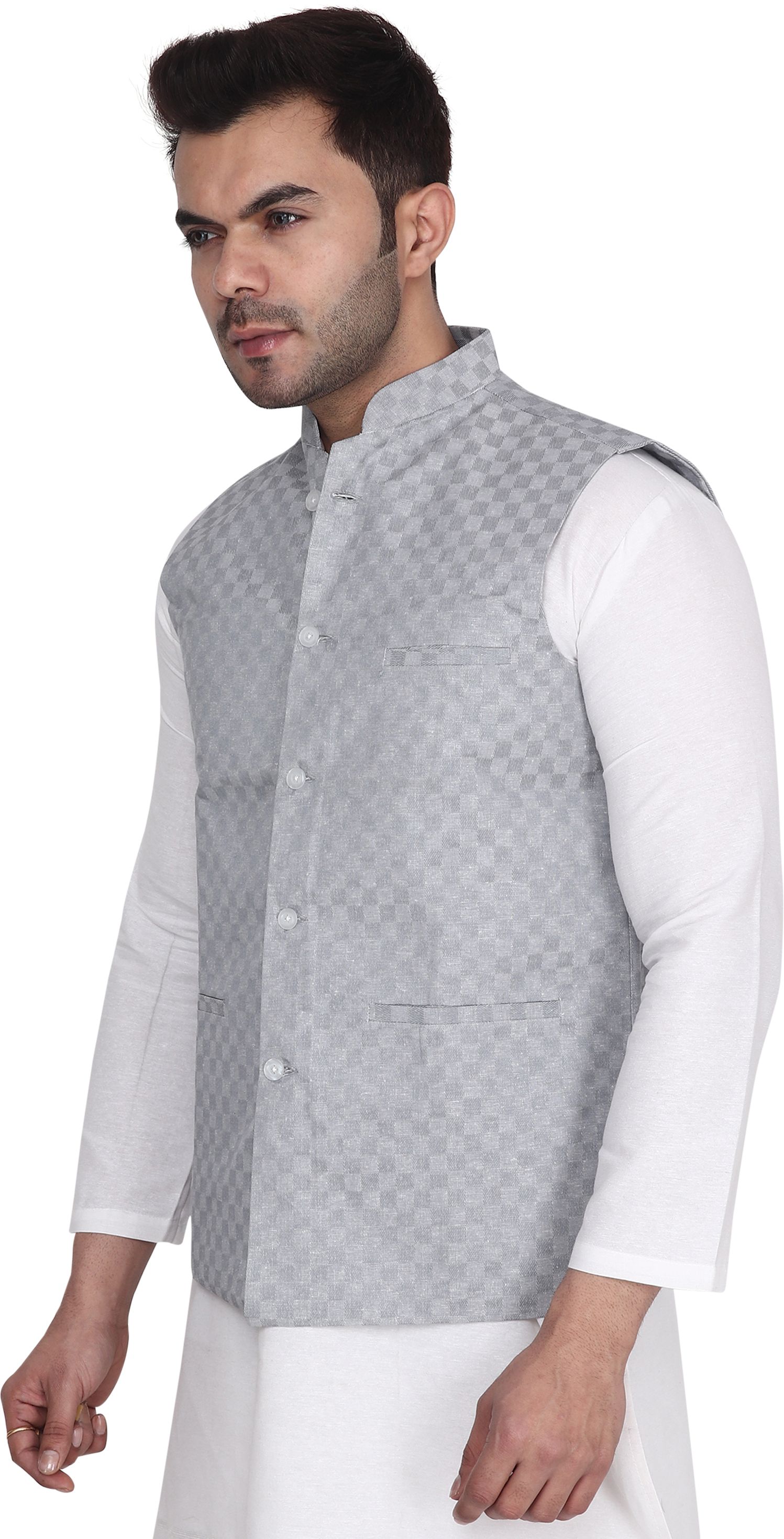 aaryavar Men Checkered Nehru Jacket-picture-28