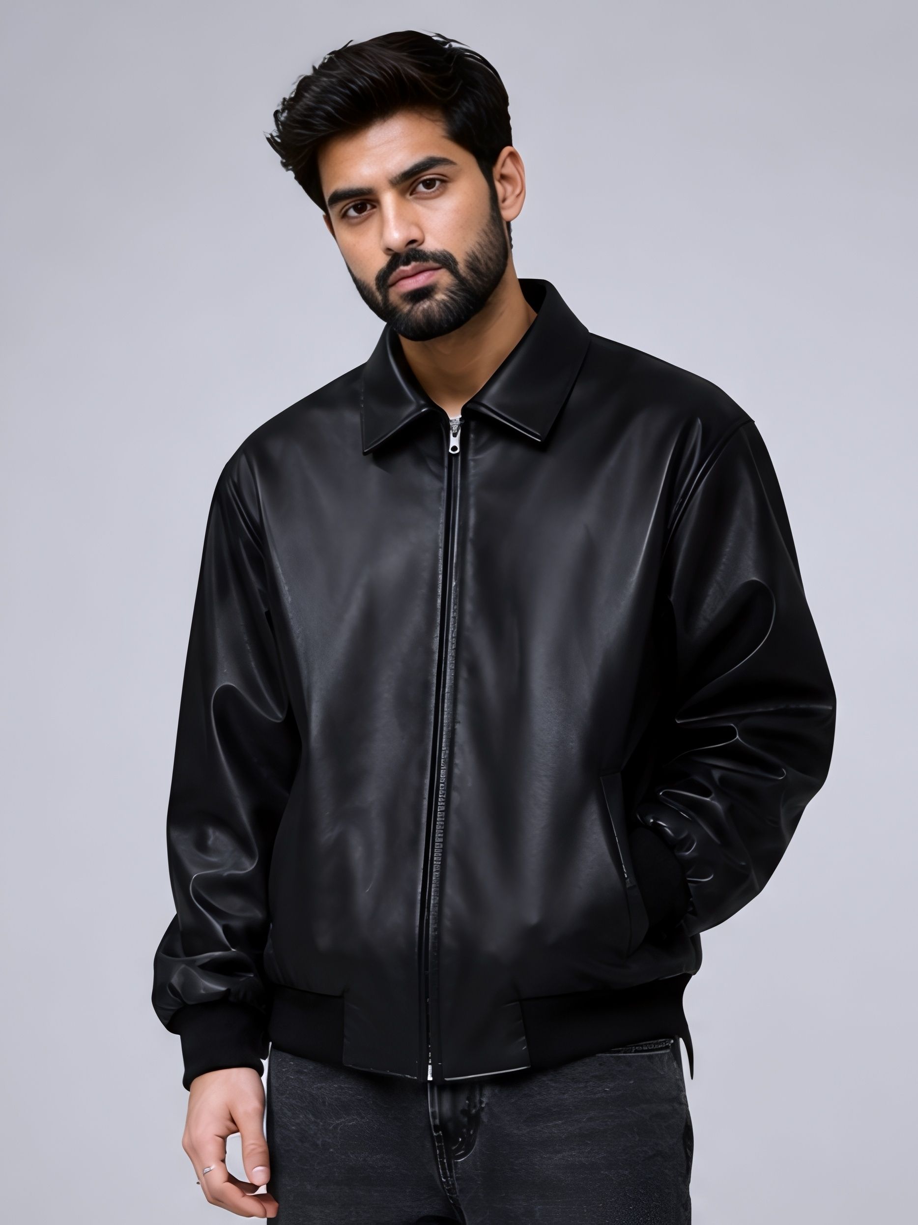 walhalaa Men Solid Leather Jacket-picture-19