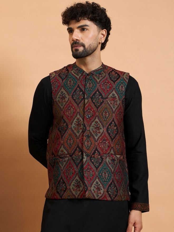 house of pataudi Men Printed Ethnic Jacket-picture-11