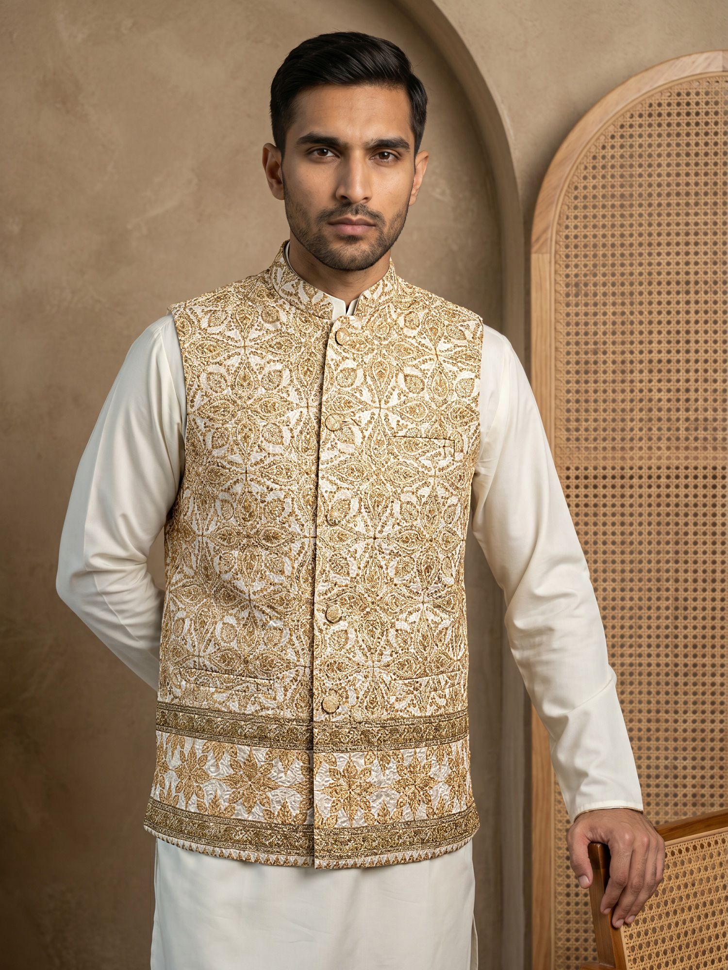 Men Embroidered Nehru Jacket-image-16