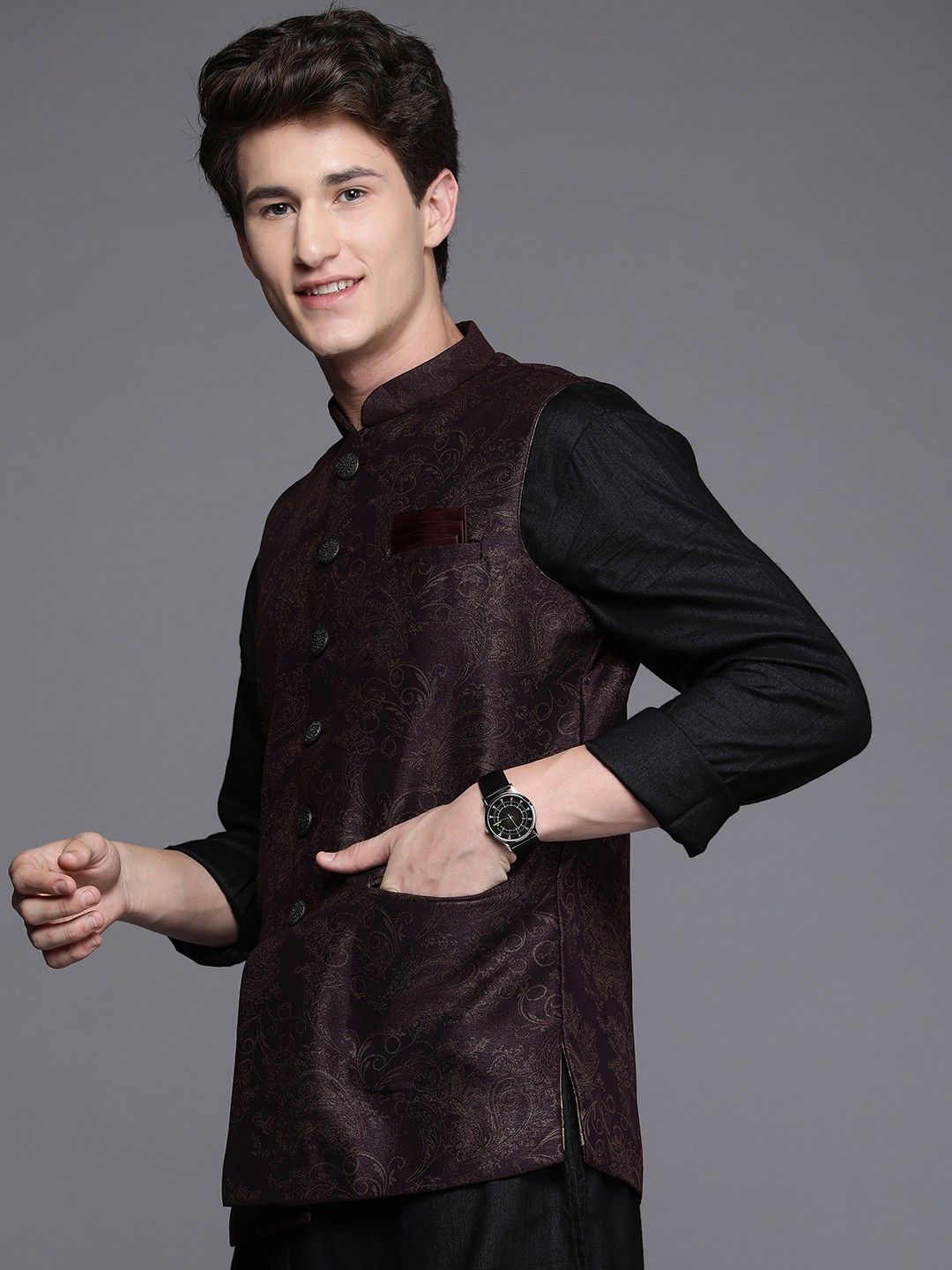 manyavar Self Design Men Waistcoat-picture-15