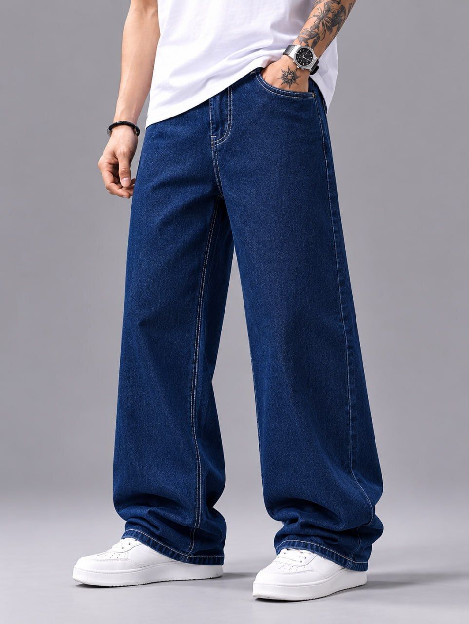 denshah Men Baggy Fit Mid Rise Light Blue Jeans-picture-27
